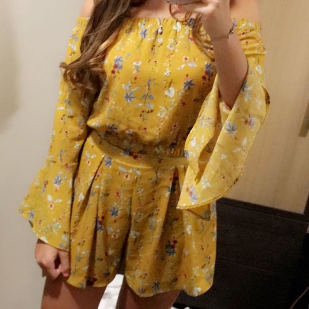 Two piece floral off the shoulder top and shorts